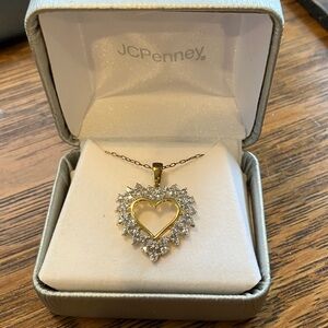 JCPenney Gold and Silver Heart Necklace with Sparkling Accents. 18” delicate